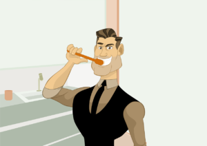 Cartoon Man Brushing Teeth